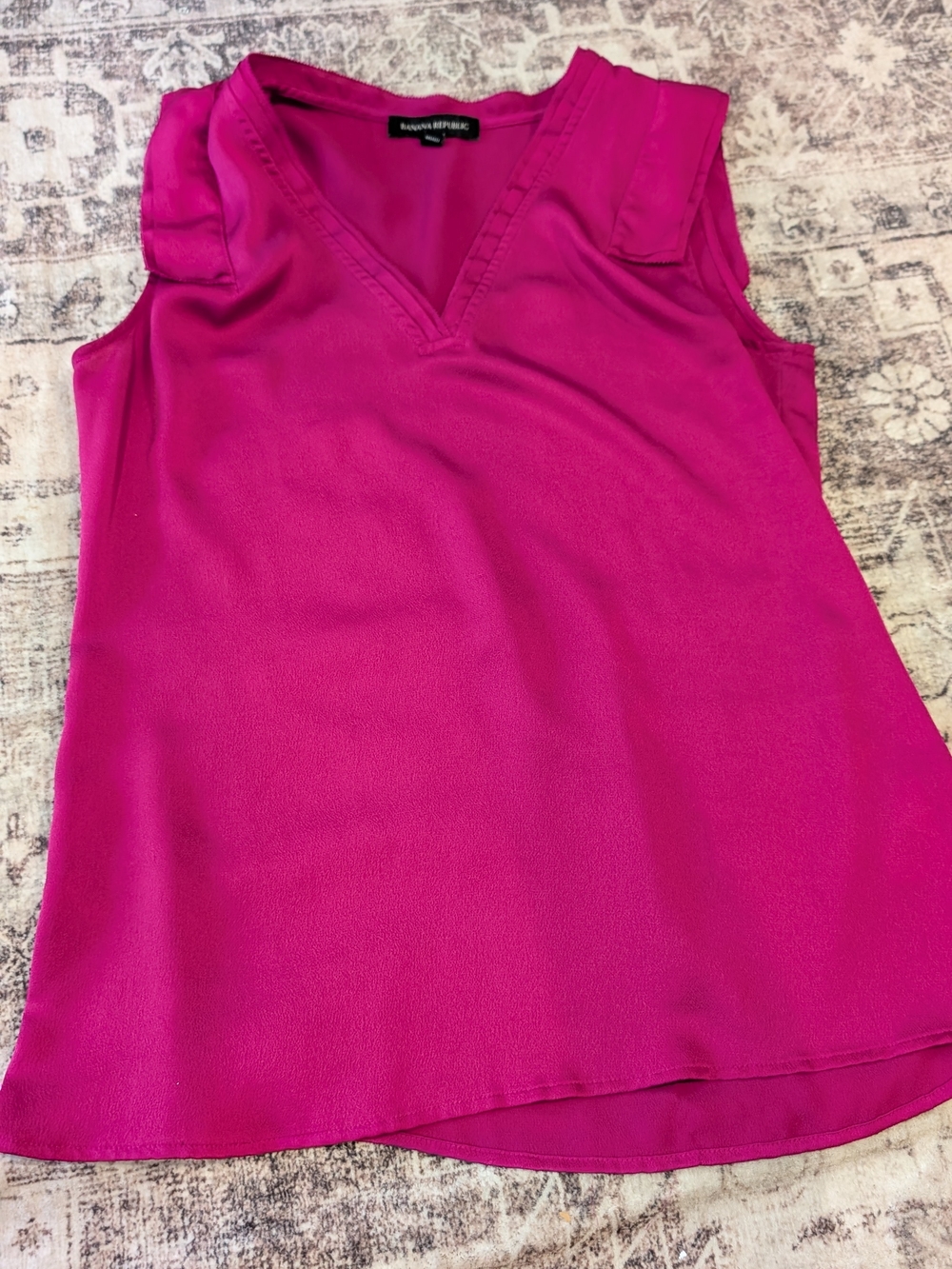 Banana Republic Bright Fuchsia V-Neck Sleeveless Ruffle Shoulder Top